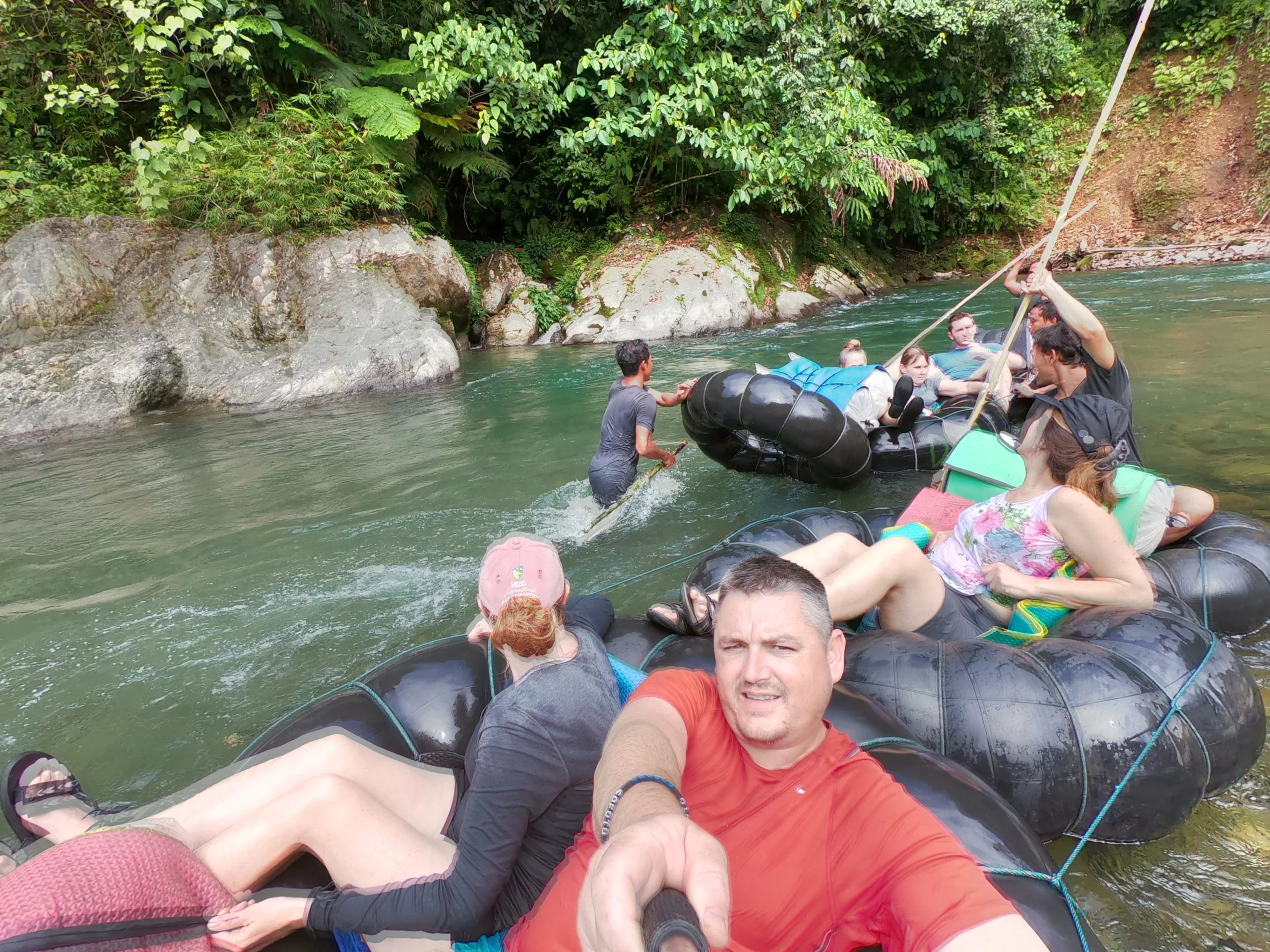 The rafting begins, Jungle trek Sumatra Indonesia