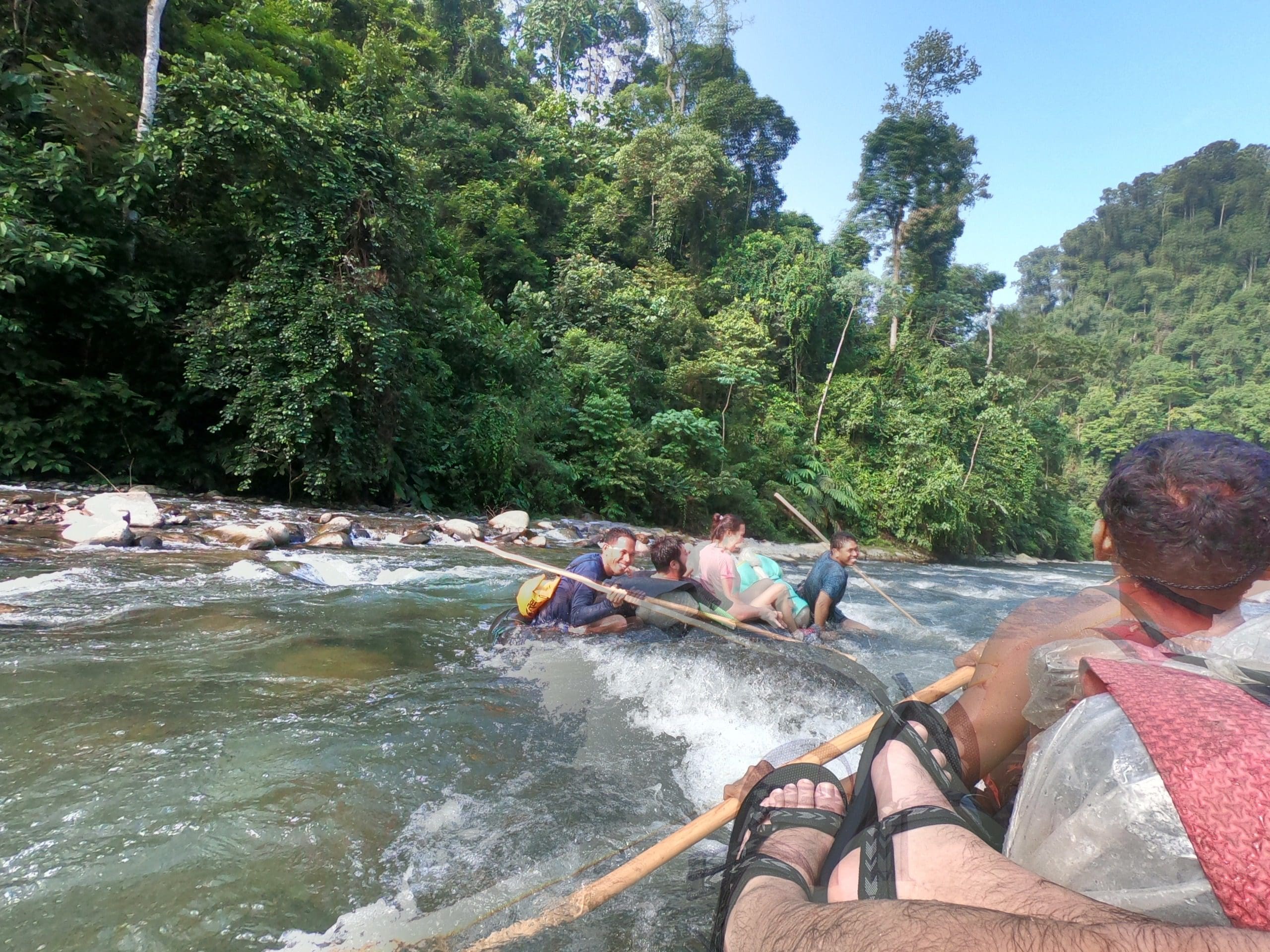Rafting down the river and rapids,Jungle trek Sumatra Indonesia 