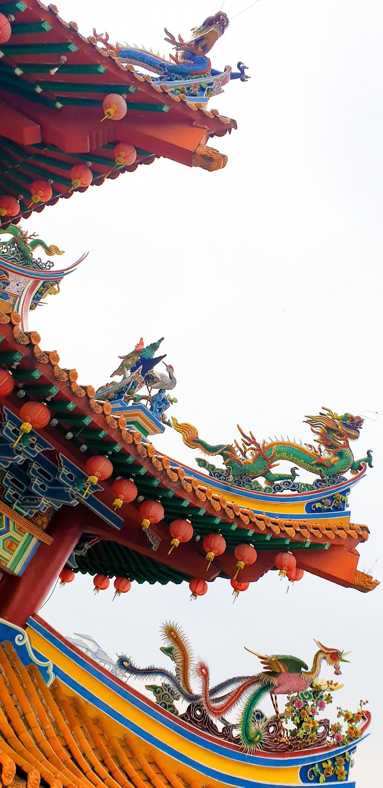 Dragons and birds adorn the roof of the temple