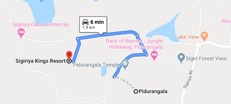 Map to viewpoint of Pidurangala Rock and Sigiriya Rock