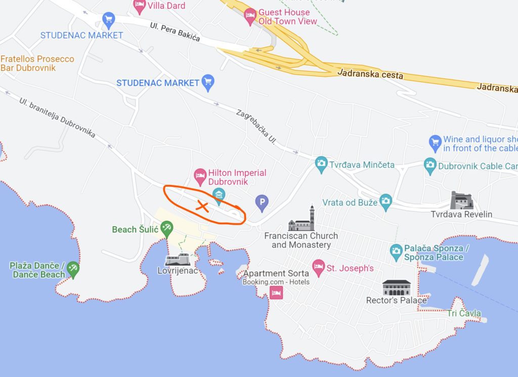 Map of best location to stay in Dubrovnik