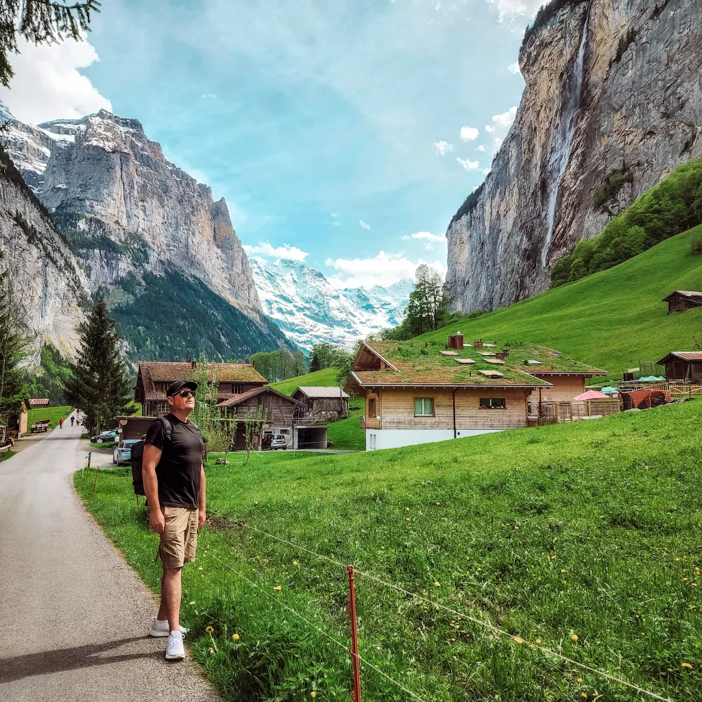 Mike enjoying the perfect May weather in stunning Lauterbrunnen! Why you should visit spectacular Lauterbrunnen Valley