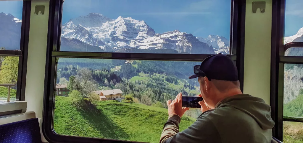 Mike on the train to Wengen