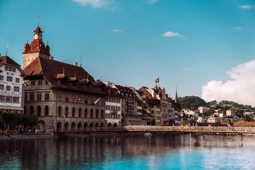 View across river to Rathaus, reasons why Lucerne is worth visiting!