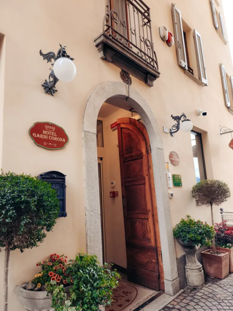 Entrance to the historic Hotel Garni Corona