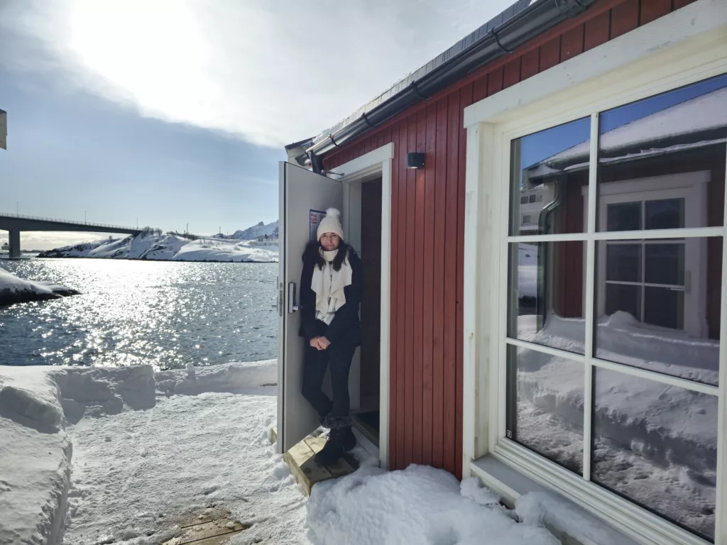 The beautiful red fisherman's cottages at Eliassen Rorbuer. We stayed in a one bedroom waterfront cottage