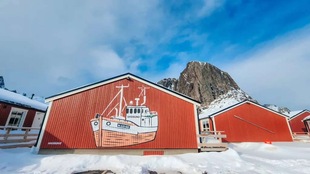 The beautiful red fisherman's cottages at Eliassen Rorbuer