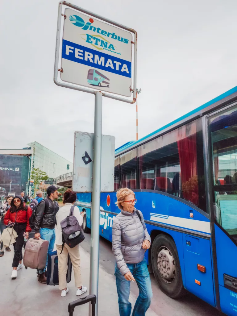 The bus and bust stop from Catania Airport to Ragusa, Sicily