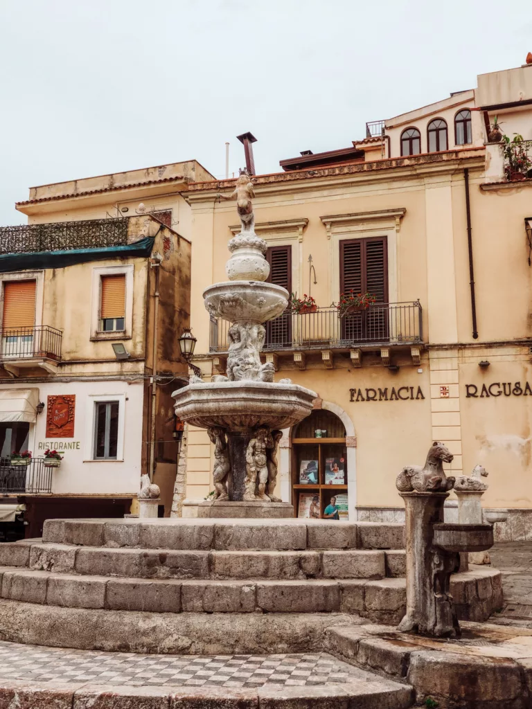 The Taormina Duomo fountain and mike, Taormina, Sicily