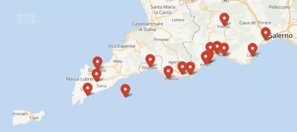 map of amalfi coast italy