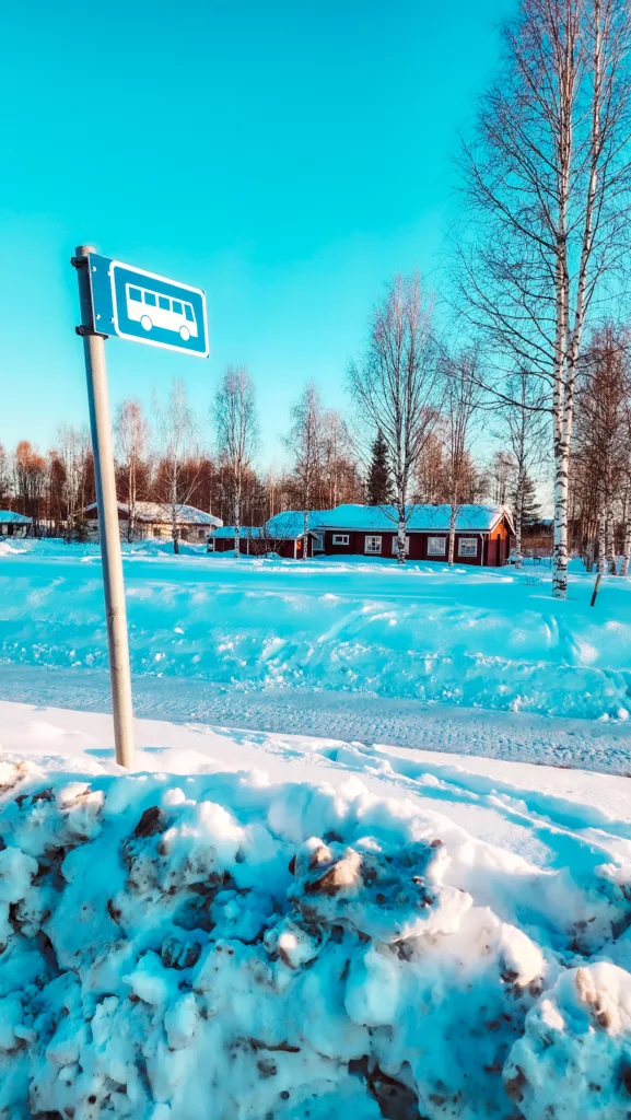 Bus stop for the minivan bus that goes from Pello to Rovaniemi, Lapland Finland