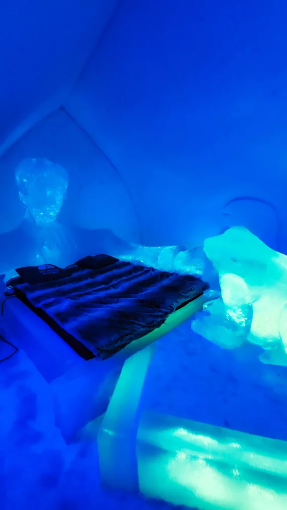 Ice sculptured rooms at the Ice Hotel in Arctic Snow Hotel, Lapland Finland