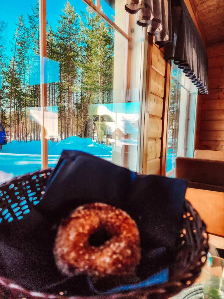 Gluten free cinnamon donuts for breakfast at Arctic Snow Hotel, Lapland Finland
