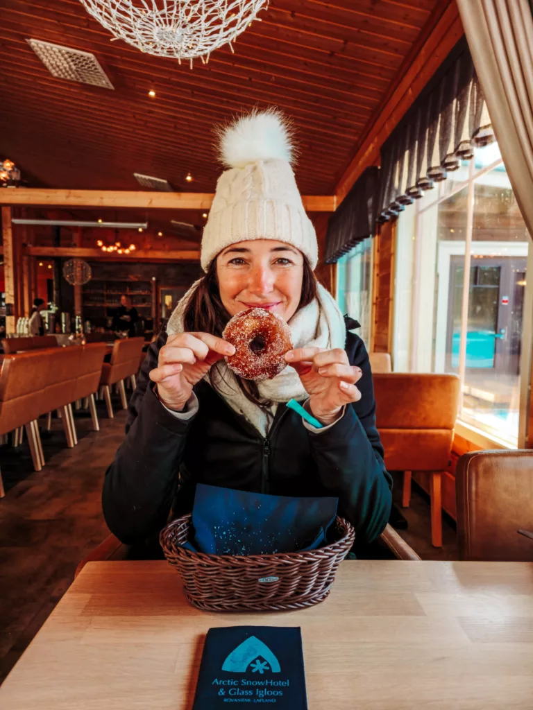 Gluten free cinnamon donuts for breakfast at Arctic Snow Hotel, Lapland Finland