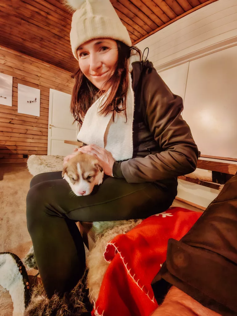 Meeting husky puppies on our northern lights on our Best Arctic tour Tromso