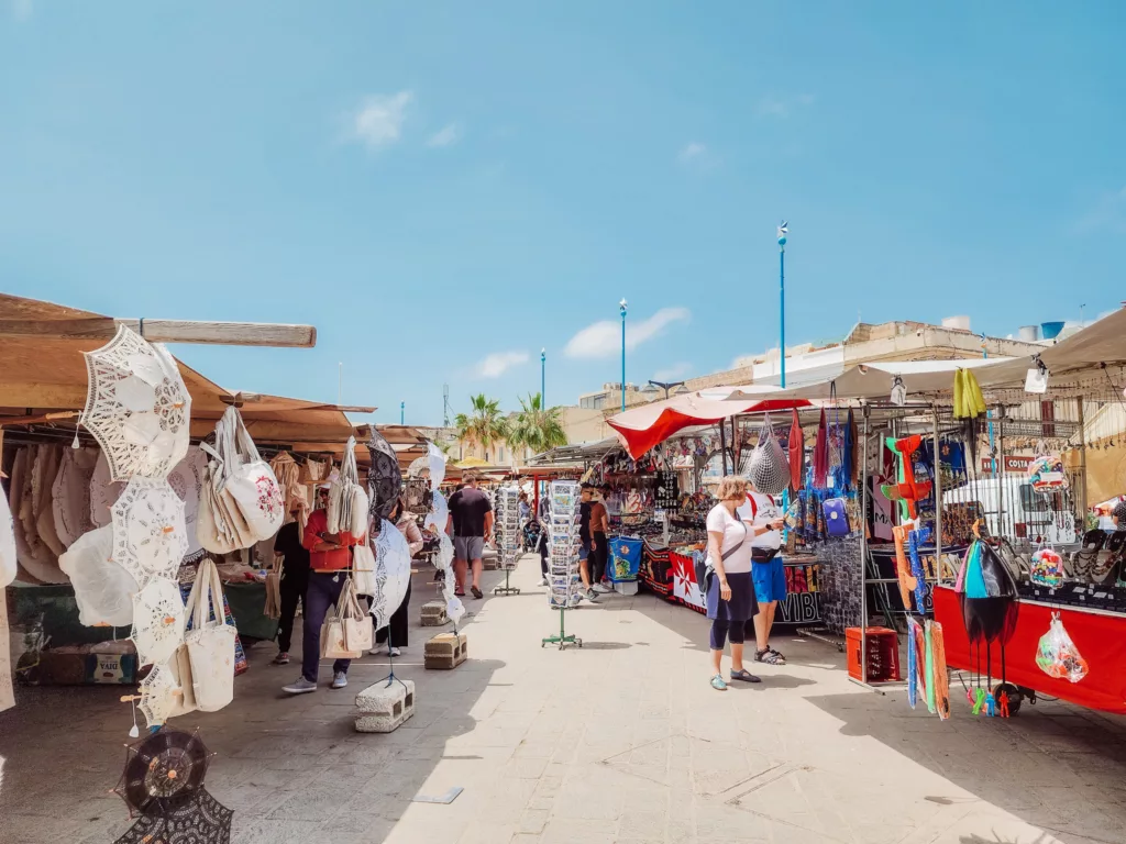 Marsaxlokk fishing village markets on the waterfront, Malta