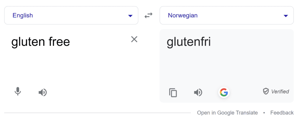 gluten free translation for Norway