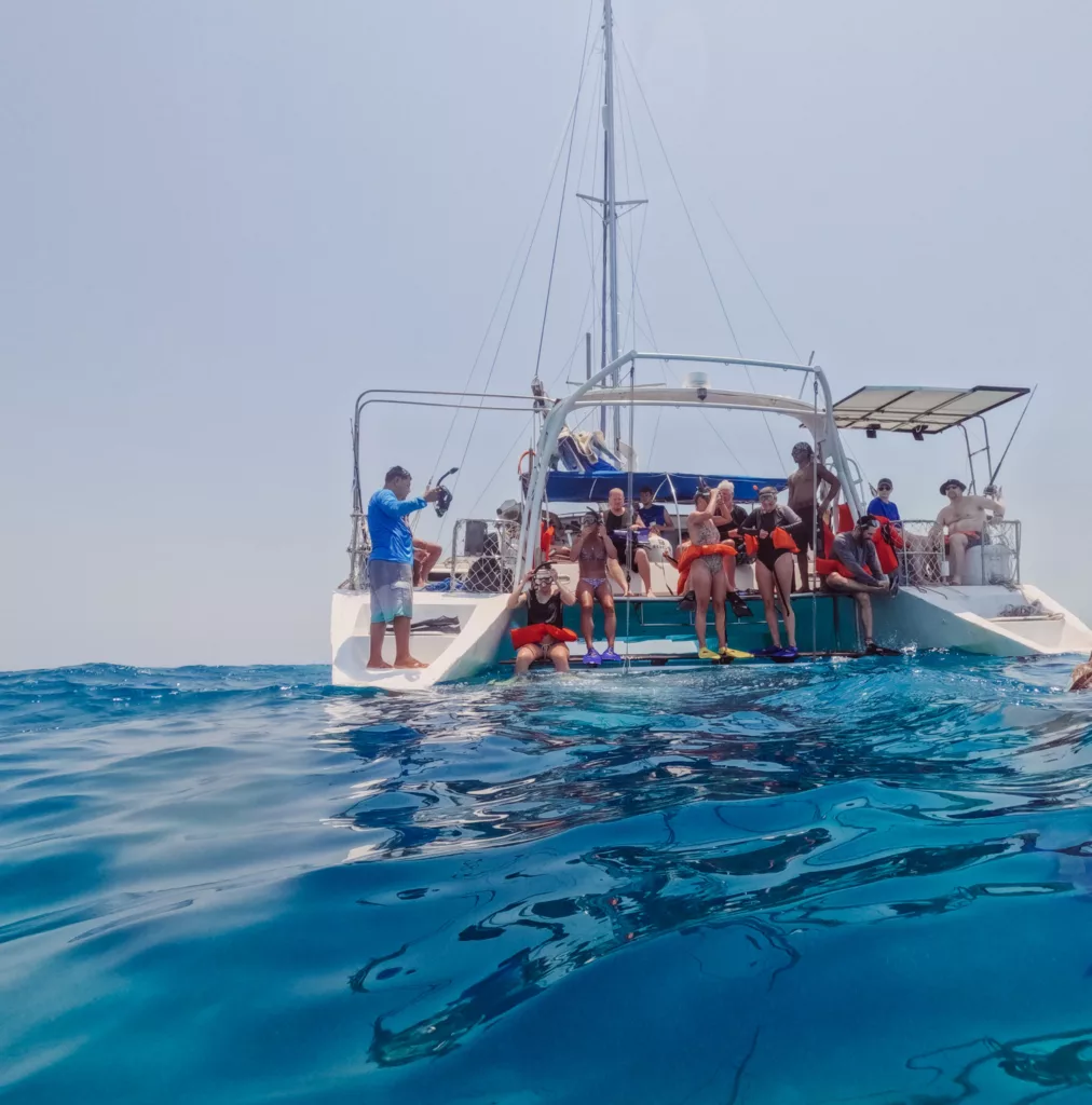 views of the boat while snorkelling in Belize