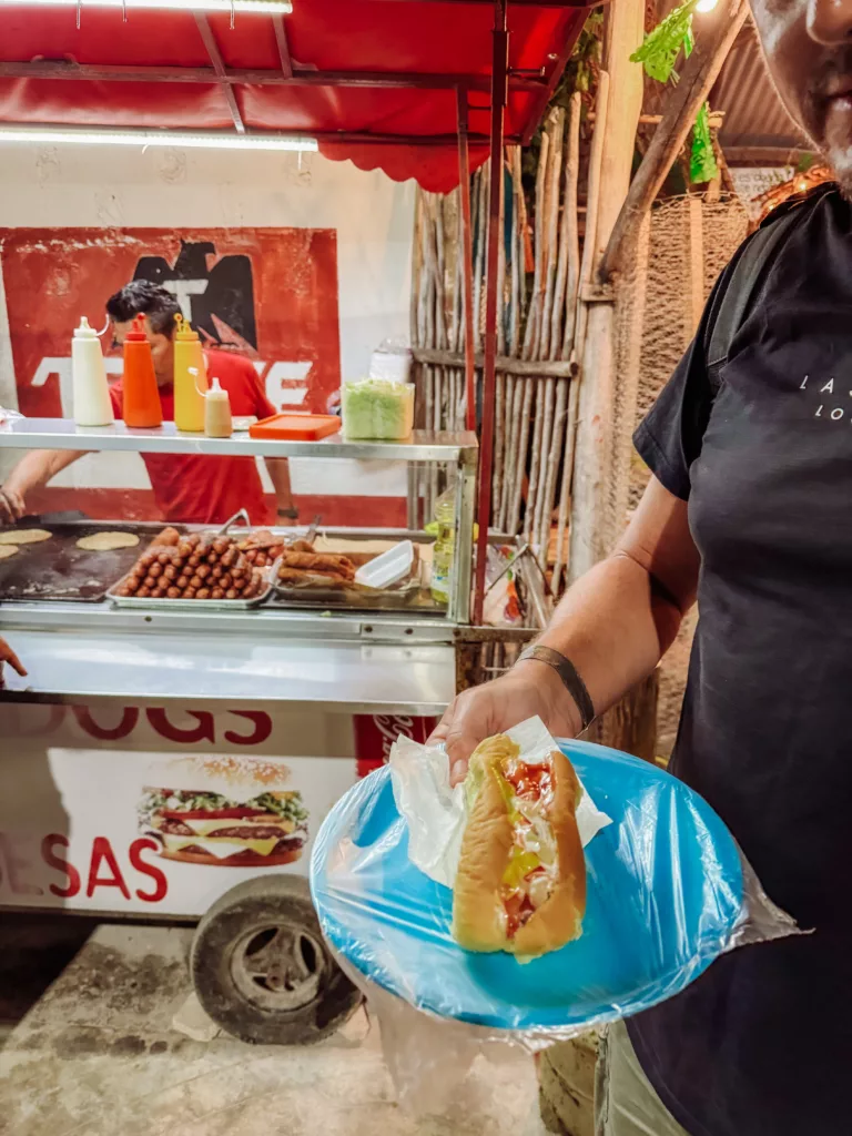 hot dog street food stall in Mahahual Mexico