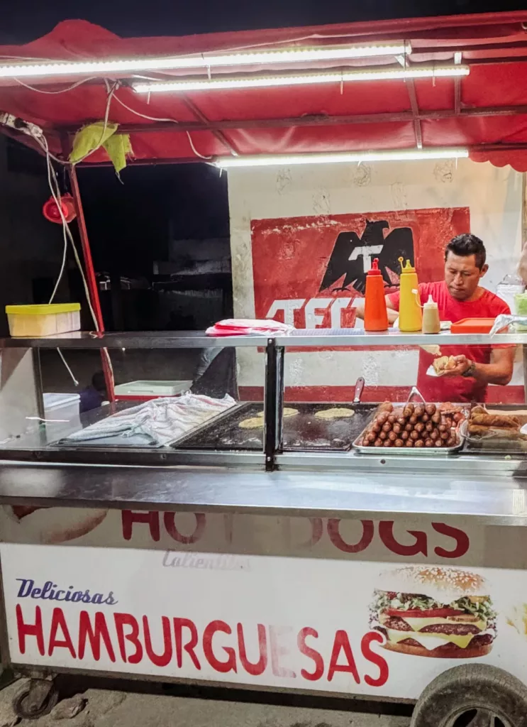 hot dog street food stall in Mahahual Mexico