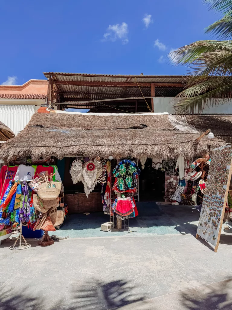 cute beach shops at Mahahual Mexico Costa Maya