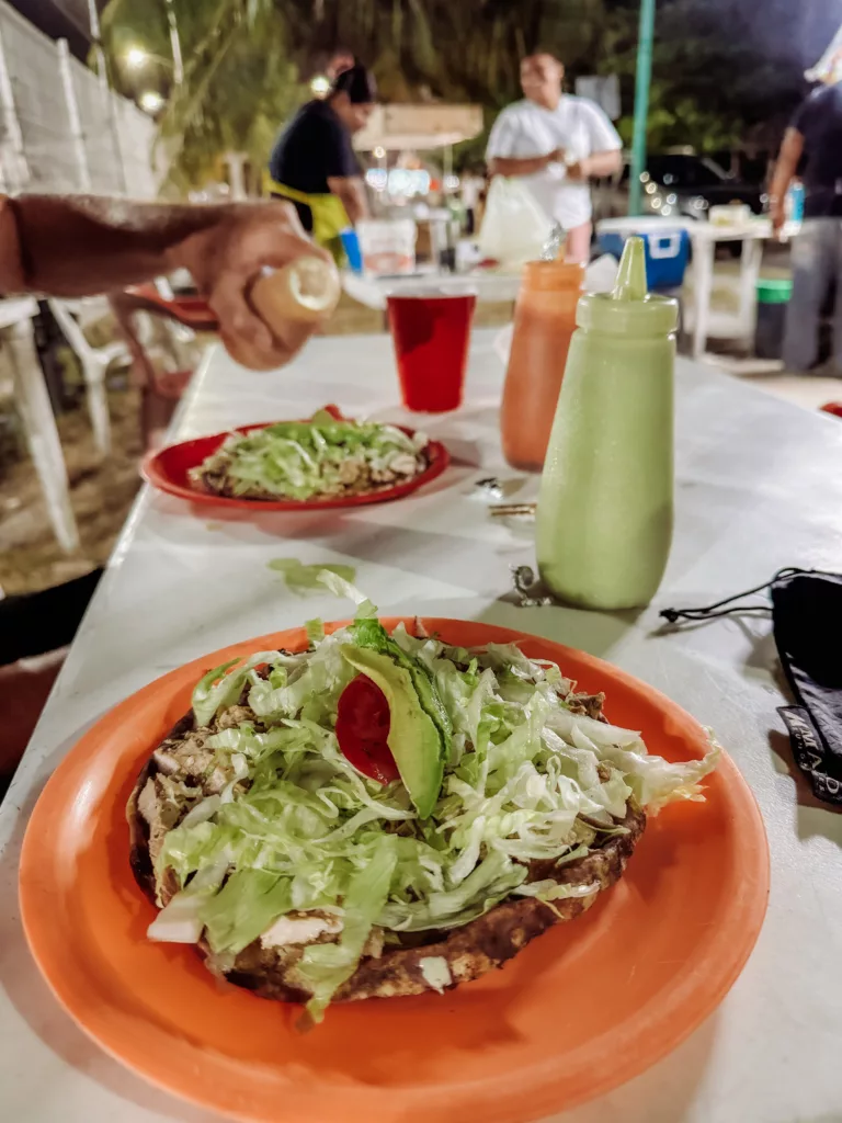 delicious sopas at our favourite street food stall in Mahahual Mexico